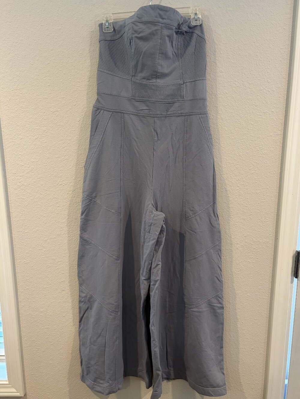 Daily Practice Womens Casual Blue Cotton Strapless Wide Leg Jumpsuit Size Medium